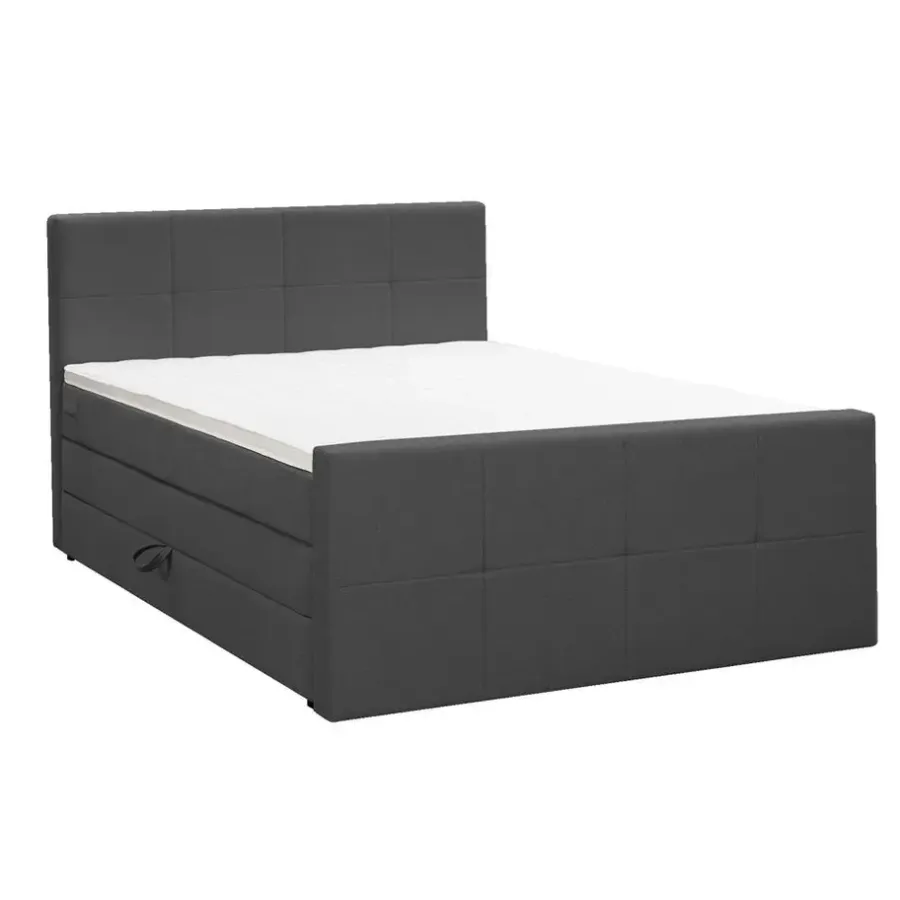 Leen Bakker Boxspring met opbergruimte en voetbord Liv geblokt - antraciet - 180x200cm