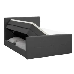 Leen Bakker Boxspring met opbergruimte en voetbord Liv geblokt - antraciet - 180x200cm