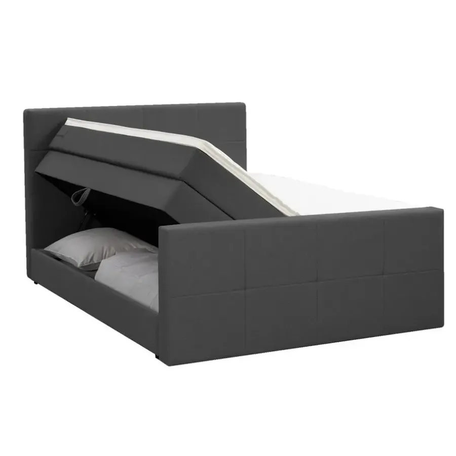 Leen Bakker Boxspring met opbergruimte en voetbord Liv geblokt - antraciet - 180x200cm