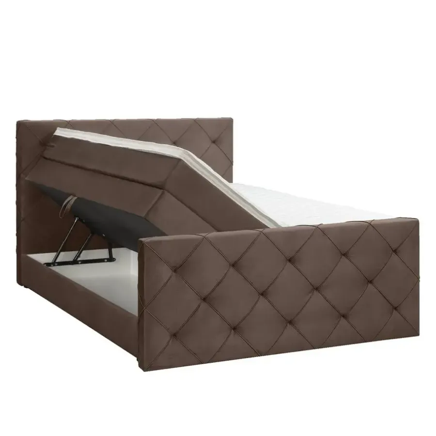 Leen Bakker Boxspring met opbergruimte en voetbord Liv geruit - bruin - 180x200cm