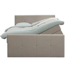 Leen Bakker Boxspring met opbergruimte en voetbord Liv geblokt - beige - 160x200cm