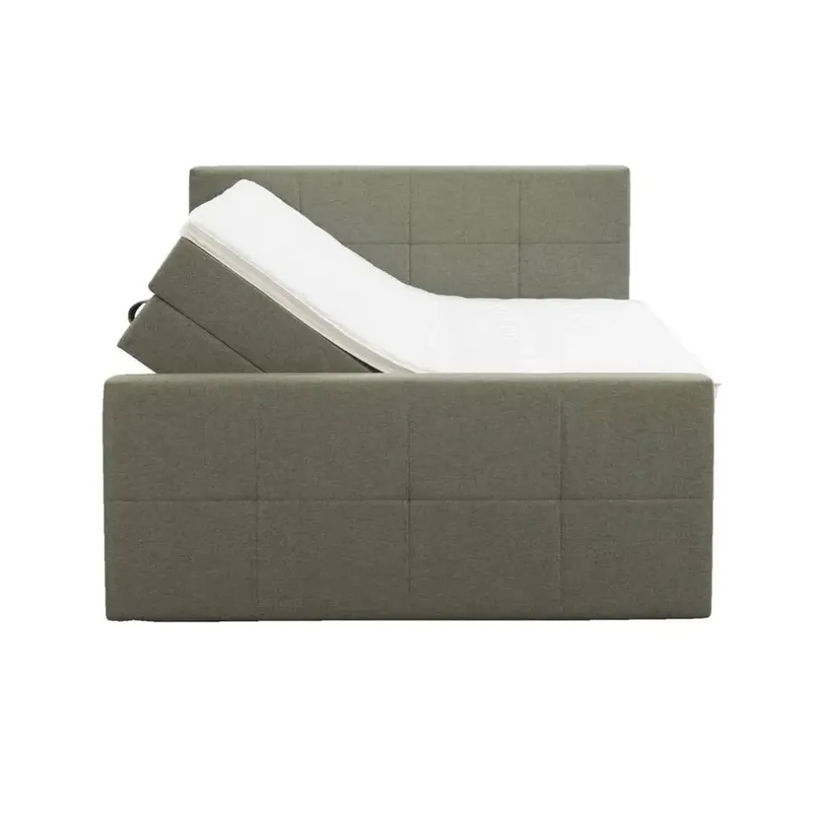 2-Persoons Boxsprings-Leen Bakker Boxspring met opbergruimte en voetbord Liv geblokt - groen - 180x200cm