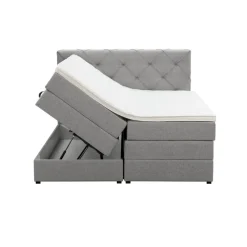 2-Persoons Boxsprings-Leen Bakker Boxspring met opbergruimte Liv geruit - lichtgrijs - 160x200 cm