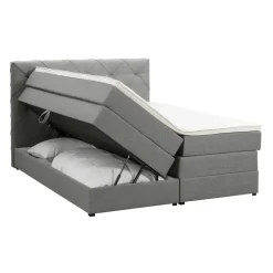 2-Persoons Boxsprings-Leen Bakker Boxspring met opbergruimte Liv geruit - lichtgrijs - 160x200 cm