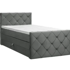 1-Persoons Boxsprings-Leen Bakker Boxspring met opbergruimte en voetbord Liv geruit - grijs - 120x200cm