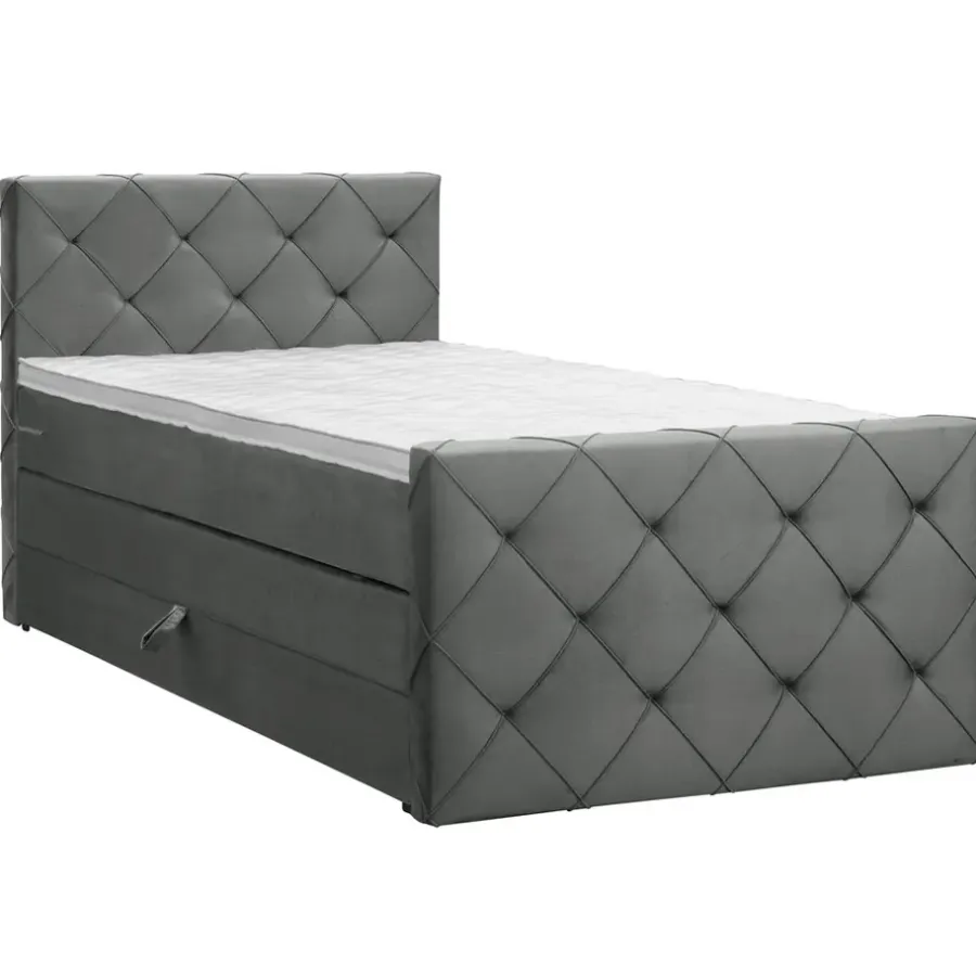 1-Persoons Boxsprings-Leen Bakker Boxspring met opbergruimte en voetbord Liv geruit - grijs - 120x200cm