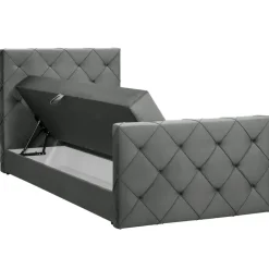 1-Persoons Boxsprings-Leen Bakker Boxspring met opbergruimte en voetbord Liv geruit - grijs - 120x200cm