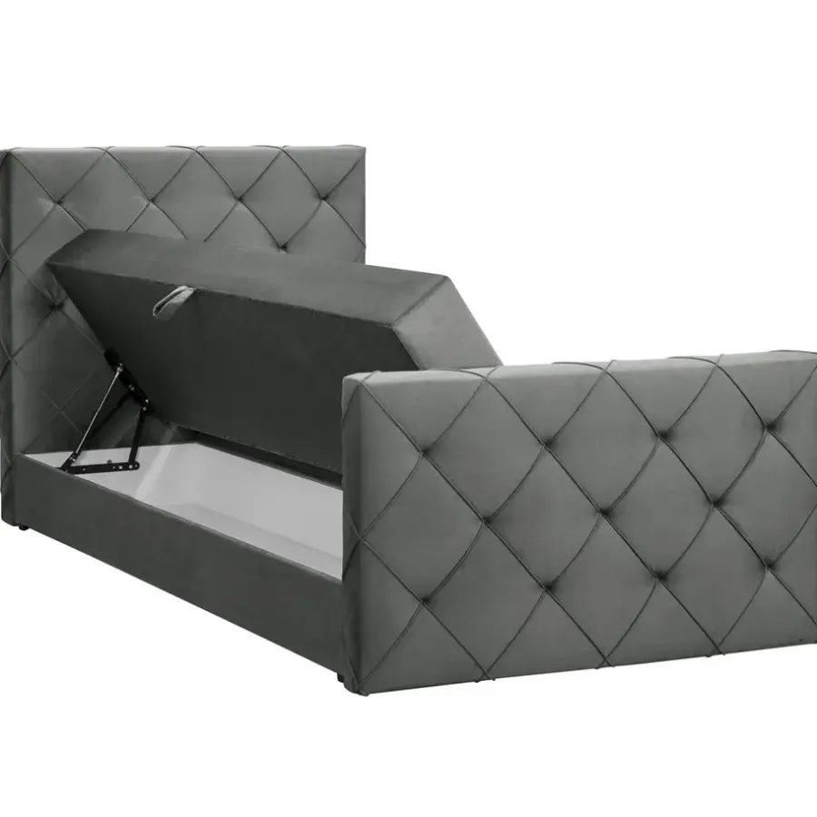 1-Persoons Boxsprings-Leen Bakker Boxspring met opbergruimte en voetbord Liv geruit - grijs - 120x200cm
