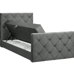 1-Persoons Boxsprings-Leen Bakker Boxspring met opbergruimte en voetbord Liv geruit - grijs - 120x200cm