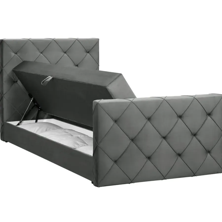 1-Persoons Boxsprings-Leen Bakker Boxspring met opbergruimte en voetbord Liv geruit - grijs - 120x200cm