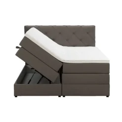 2-Persoons Boxsprings-Leen Bakker Boxspring met opbergruimte Liv geruit - donkerbruin - 180x200 cm