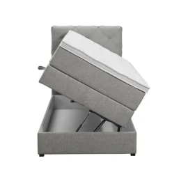 1-Persoons Boxsprings-Leen Bakker Boxspring met opbergruimte Liv geruit - lichtgrijs - 90x200 cm