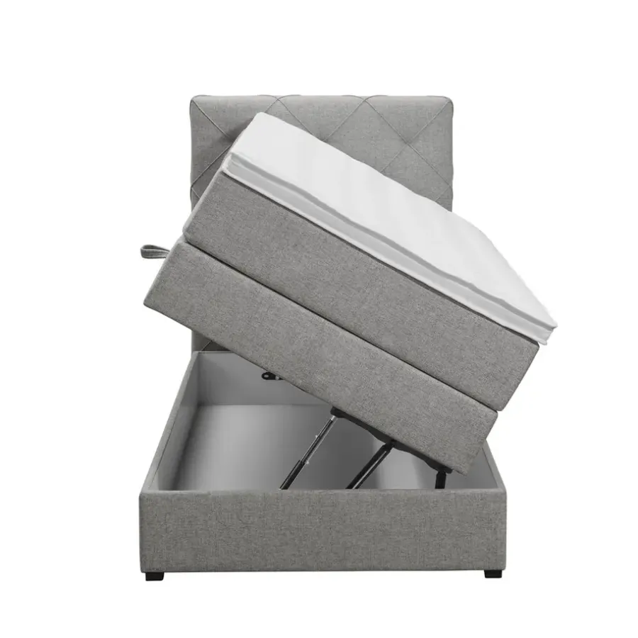 1-Persoons Boxsprings-Leen Bakker Boxspring met opbergruimte Liv geruit - lichtgrijs - 90x200 cm