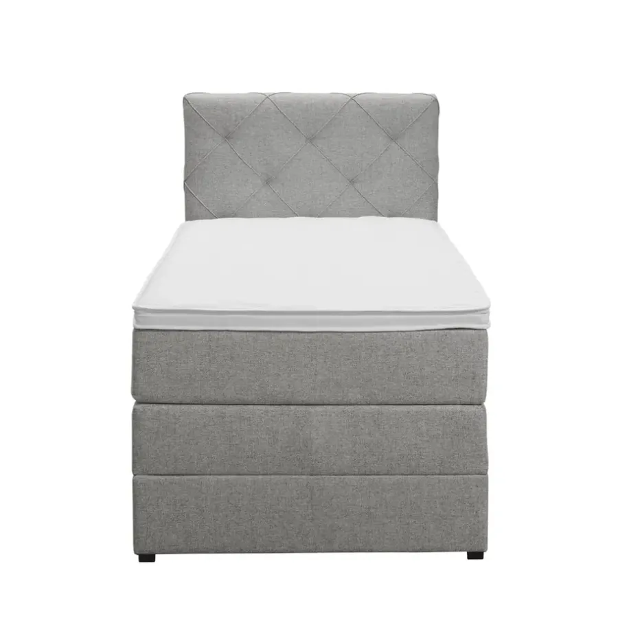 1-Persoons Boxsprings-Leen Bakker Boxspring met opbergruimte Liv geruit - lichtgrijs - 90x200 cm