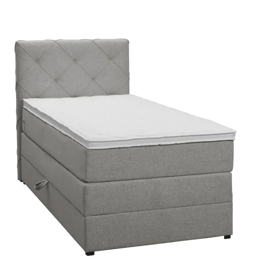 1-Persoons Boxsprings-Leen Bakker Boxspring met opbergruimte Liv geruit - lichtgrijs - 90x200 cm