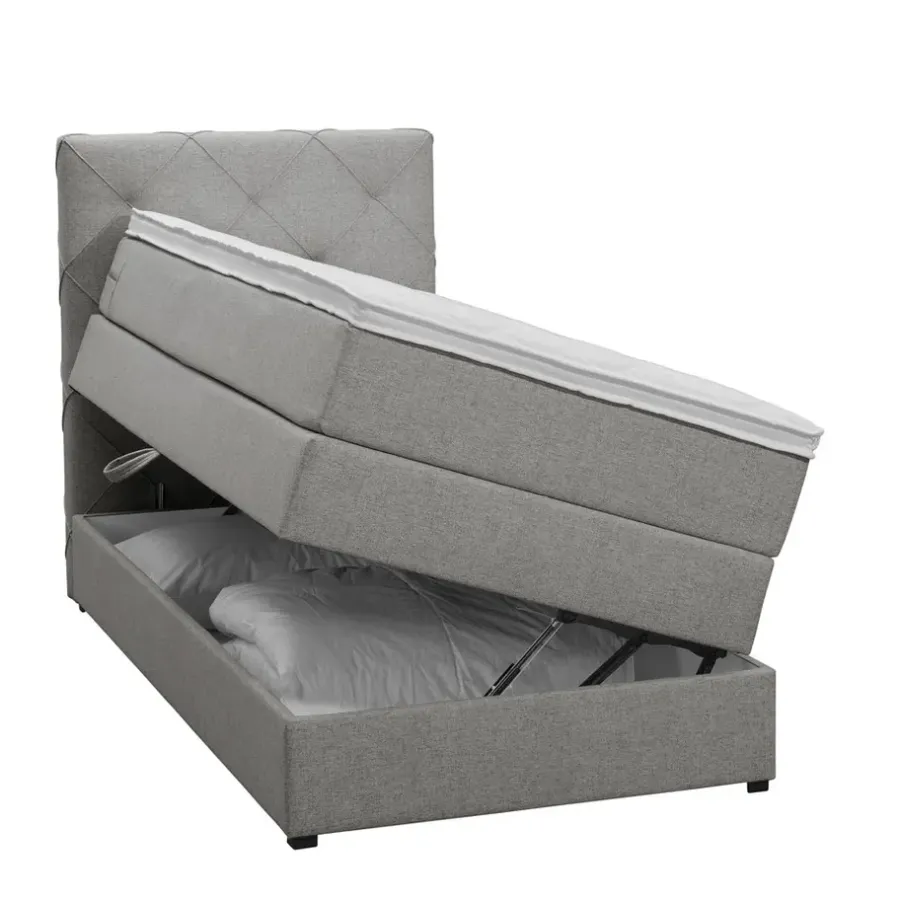 1-Persoons Boxsprings-Leen Bakker Boxspring met opbergruimte Liv geruit - lichtgrijs - 90x200 cm