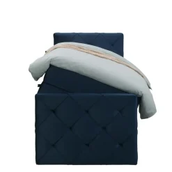 Leen Bakker Boxspring met opbergruimte en voetbord Liv geruit - blauw - 90x200cm