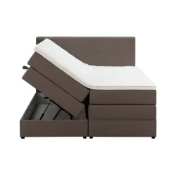 2-Persoons Boxsprings-Leen Bakker Boxspring met opbergruimte Liv geblokt - donkerbruin - 180x200 cm