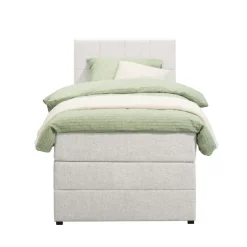 1-Persoons Boxsprings-Leen Bakker Boxspring met opbergruimte Liv geblokt - ecru - 90x200 cm
