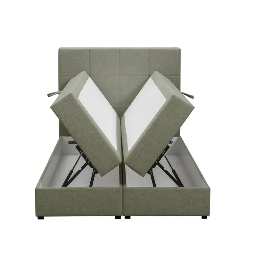 1-Persoons Boxsprings-Leen Bakker Boxspring met opbergruimte Liv geblokt - groen - 120x200 cm