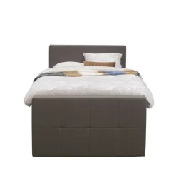 1-Persoons Boxsprings-Leen Bakker Boxspring met opbergruimte en voetbord Liv geblokt - donkerbruin - 120x200cm