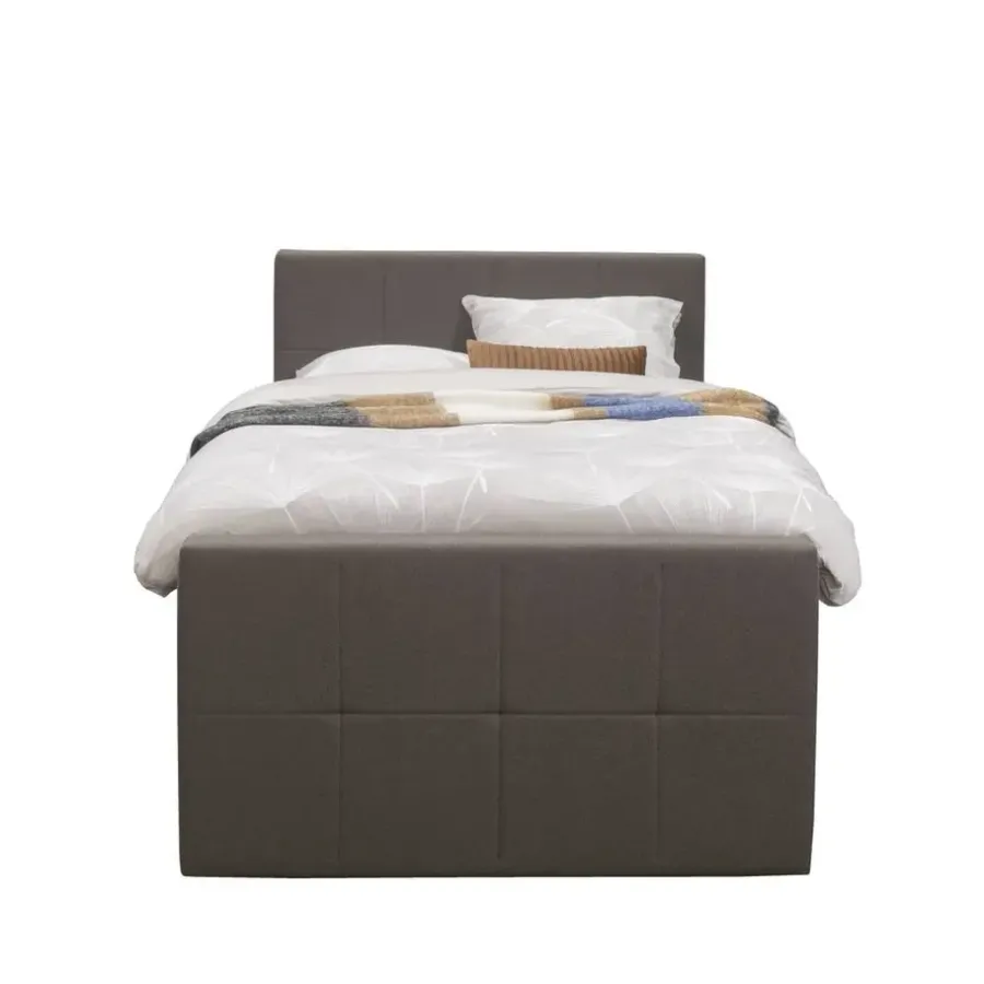 1-Persoons Boxsprings-Leen Bakker Boxspring met opbergruimte en voetbord Liv geblokt - donkerbruin - 120x200cm