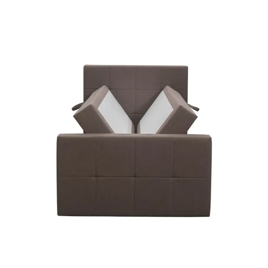 1-Persoons Boxsprings-Leen Bakker Boxspring met opbergruimte en voetbord Liv geblokt - donkerbruin - 120x200cm