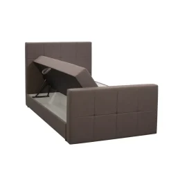 1-Persoons Boxsprings-Leen Bakker Boxspring met opbergruimte en voetbord Liv geblokt - donkerbruin - 120x200cm