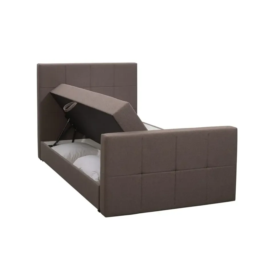 1-Persoons Boxsprings-Leen Bakker Boxspring met opbergruimte en voetbord Liv geblokt - donkerbruin - 120x200cm