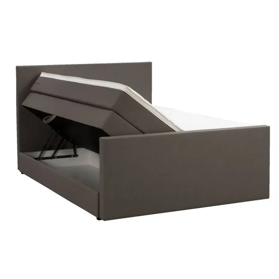 Leen Bakker Boxspring met opbergruimte en voetbord Liv egaal - donkerbruin - 140x200cm
