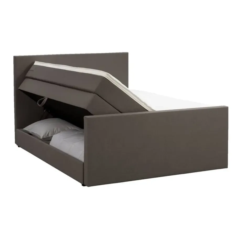Leen Bakker Boxspring met opbergruimte en voetbord Liv egaal - donkerbruin - 140x200cm