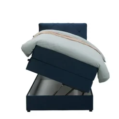 Leen Bakker Boxspring met opbergruimte Liv geruit - blauw - 90x200 cm