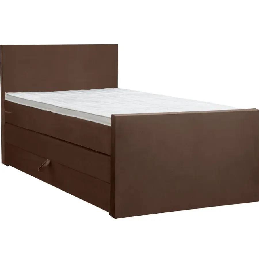 1-Persoons Boxsprings-Leen Bakker Boxspring met opbergruimte en voetbord Liv egaal - bruin - 120x200cm