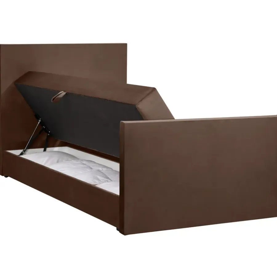 1-Persoons Boxsprings-Leen Bakker Boxspring met opbergruimte en voetbord Liv egaal - bruin - 120x200cm
