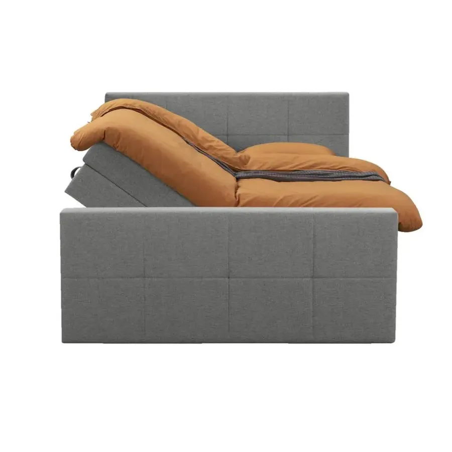 Leen Bakker Boxspring met opbergruimte en voetbord Liv geblokt - lichtgrijs - 180x200cm