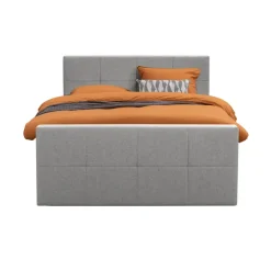 Leen Bakker Boxspring met opbergruimte en voetbord Liv geblokt - lichtgrijs - 180x200cm