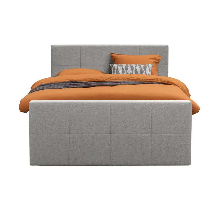 Leen Bakker Boxspring met opbergruimte en voetbord Liv geblokt - lichtgrijs - 180x200cm