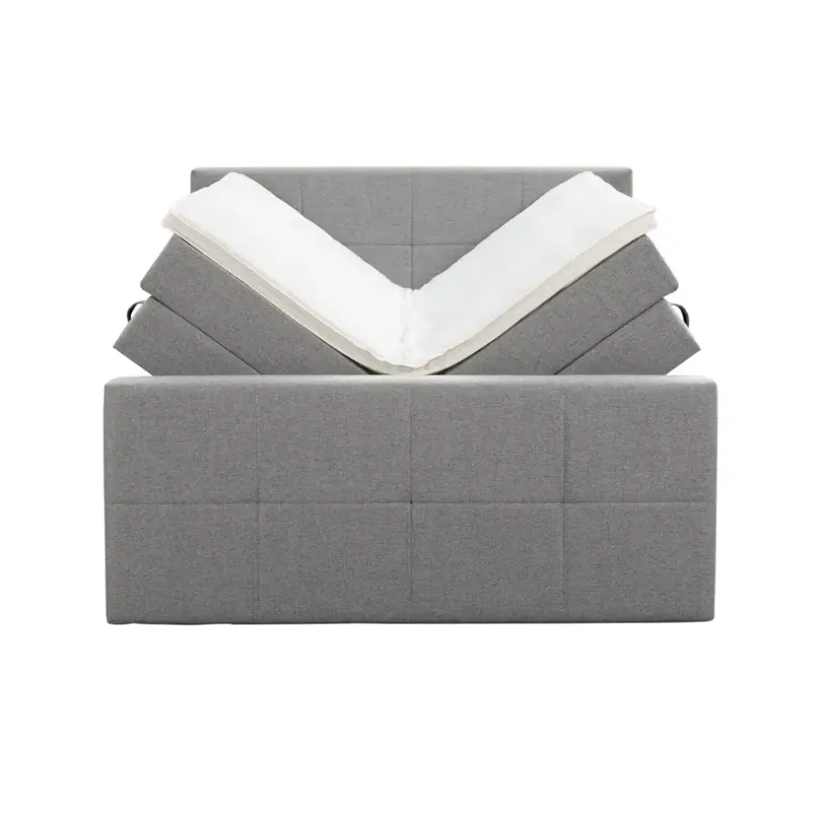 Leen Bakker Boxspring met opbergruimte en voetbord Liv geblokt - lichtgrijs - 180x200cm