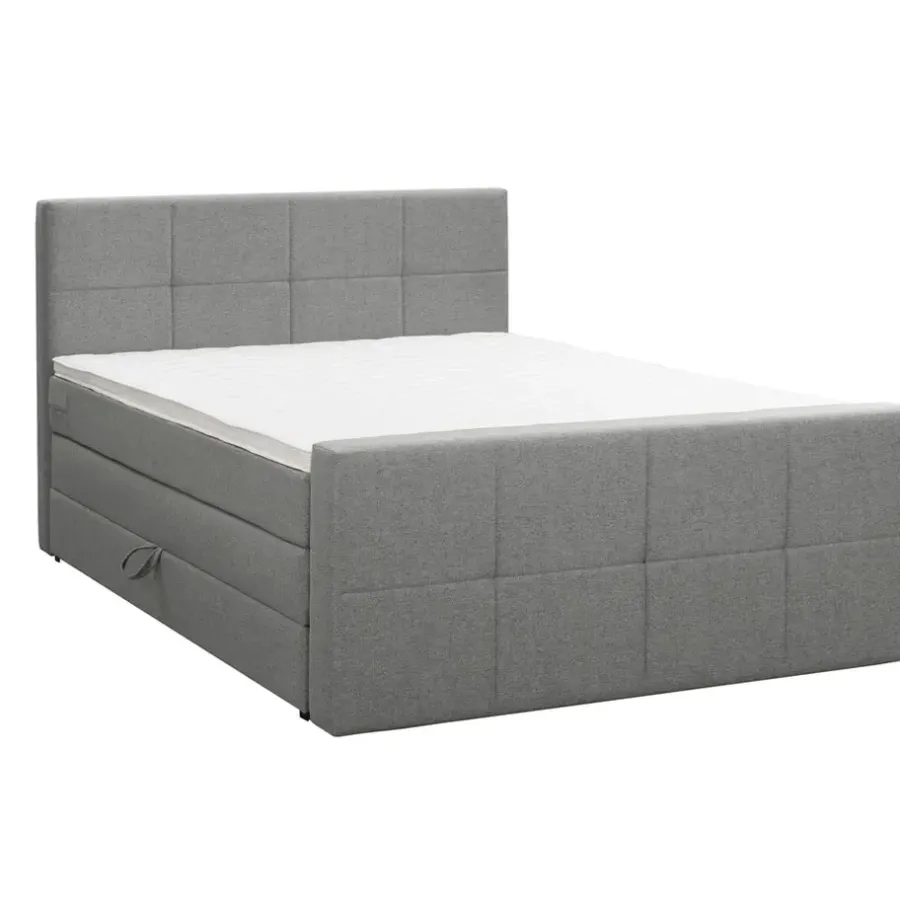 Leen Bakker Boxspring met opbergruimte en voetbord Liv geblokt - lichtgrijs - 180x200cm