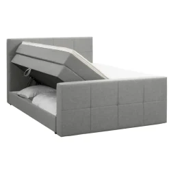 Leen Bakker Boxspring met opbergruimte en voetbord Liv geblokt - lichtgrijs - 180x200cm