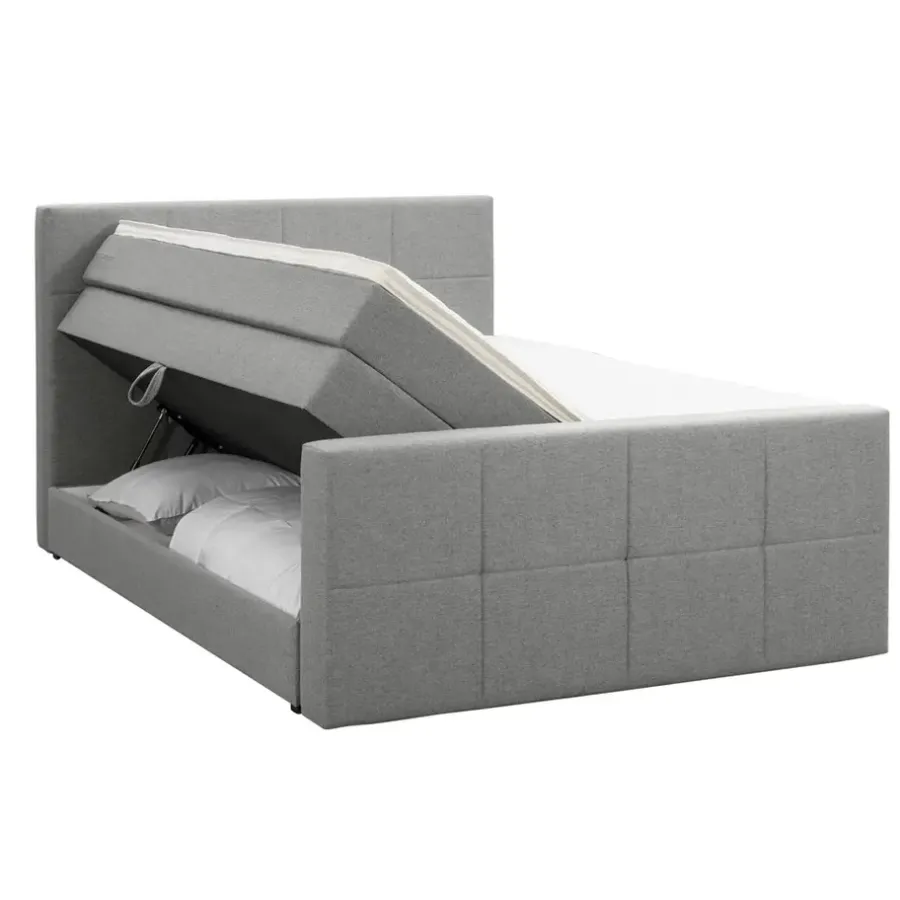 Leen Bakker Boxspring met opbergruimte en voetbord Liv geblokt - lichtgrijs - 180x200cm