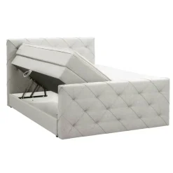 2-Persoons Boxsprings-Leen Bakker Boxspring met opbergruimte en voetbord Liv geruit - ecru - 180x200cm