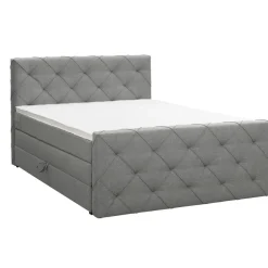 Leen Bakker Boxspring met opbergruimte en voetbord Liv geruit - lichtgrijs - 140x200cm