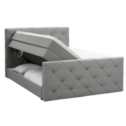 Leen Bakker Boxspring met opbergruimte en voetbord Liv geruit - lichtgrijs - 140x200cm