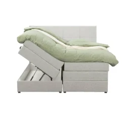 Leen Bakker Boxspring met opbergruimte Liv geblokt - ecru - 180x200 cm