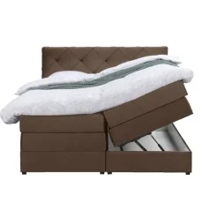Leen Bakker Boxspring met opbergruimte Liv geruit - bruin - 140x200 cm
