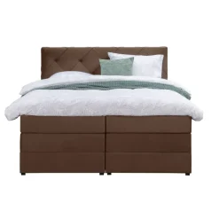 Leen Bakker Boxspring met opbergruimte Liv geruit - bruin - 140x200 cm