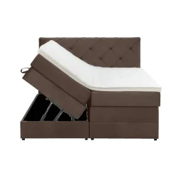 Leen Bakker Boxspring met opbergruimte Liv geruit - bruin - 140x200 cm