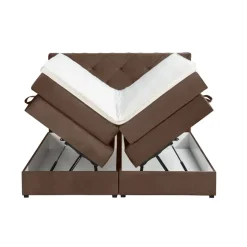 Leen Bakker Boxspring met opbergruimte Liv geruit - bruin - 140x200 cm