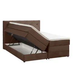 Leen Bakker Boxspring met opbergruimte Liv geruit - bruin - 140x200 cm